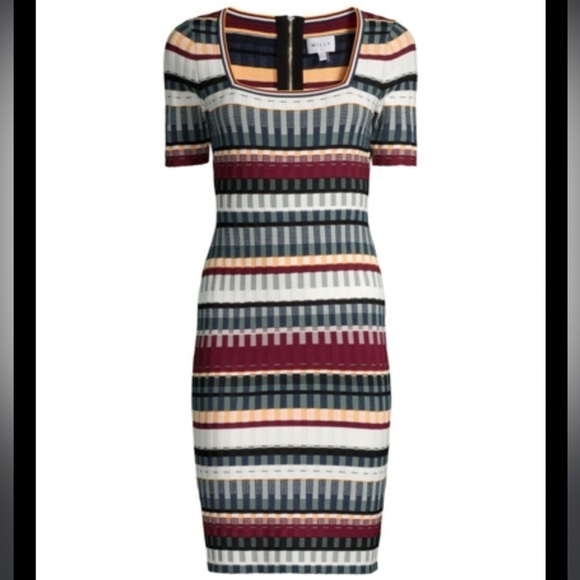 Milly Textured Tech Striped Knit Mini Dress Blue Multi Large Z - Picture 1 of 7